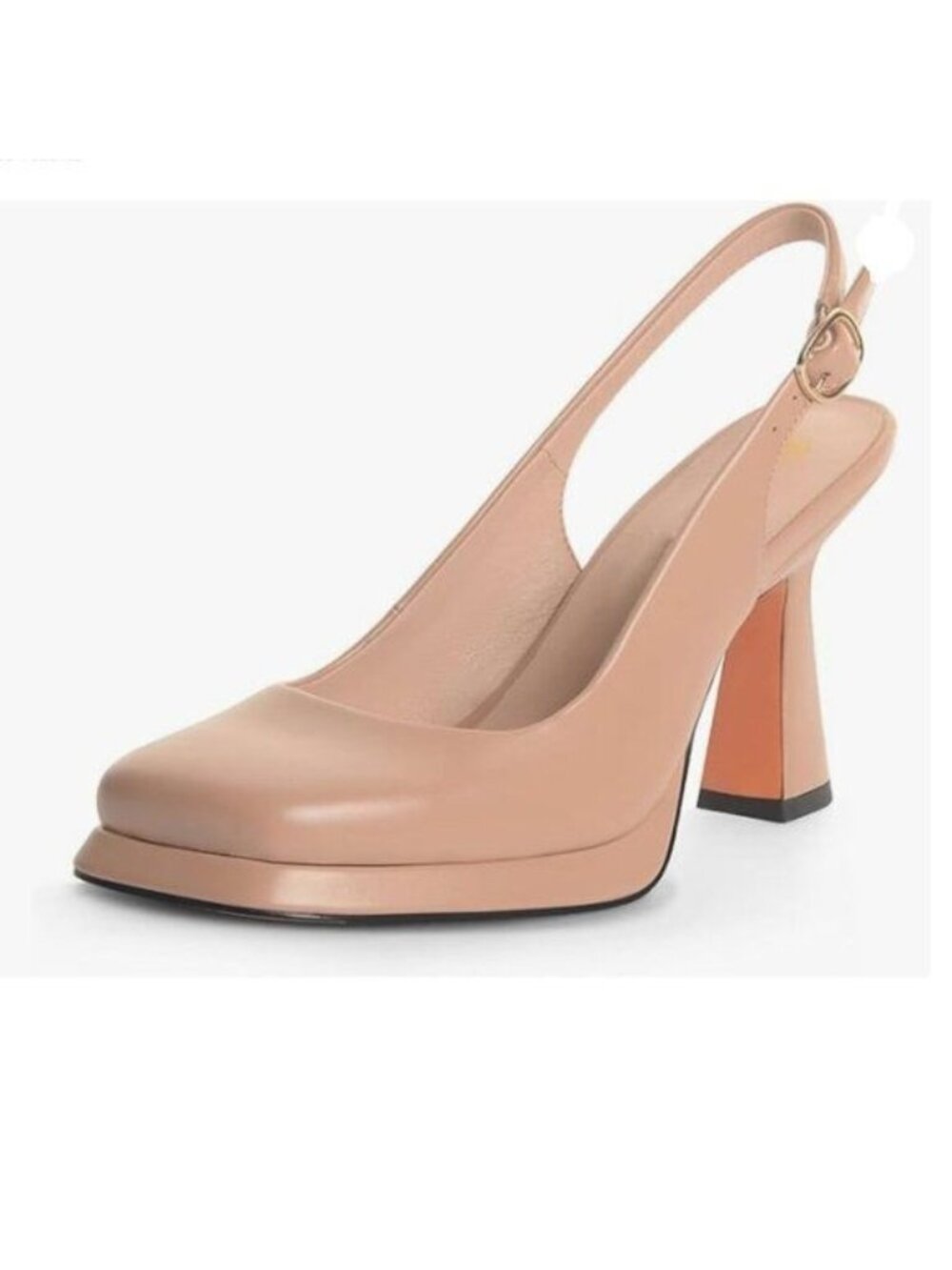 FOWT Nude Platform Square Toe Pumps Block High Heels Slingbacks Shoes